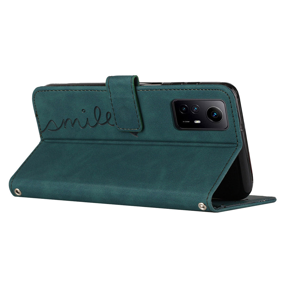 Uniqkart for Xiaomi Redmi Note 12S 4G Wallet Stand Leather Phone Case Heart Shape Phone Cover with Shoulder Strap - Green