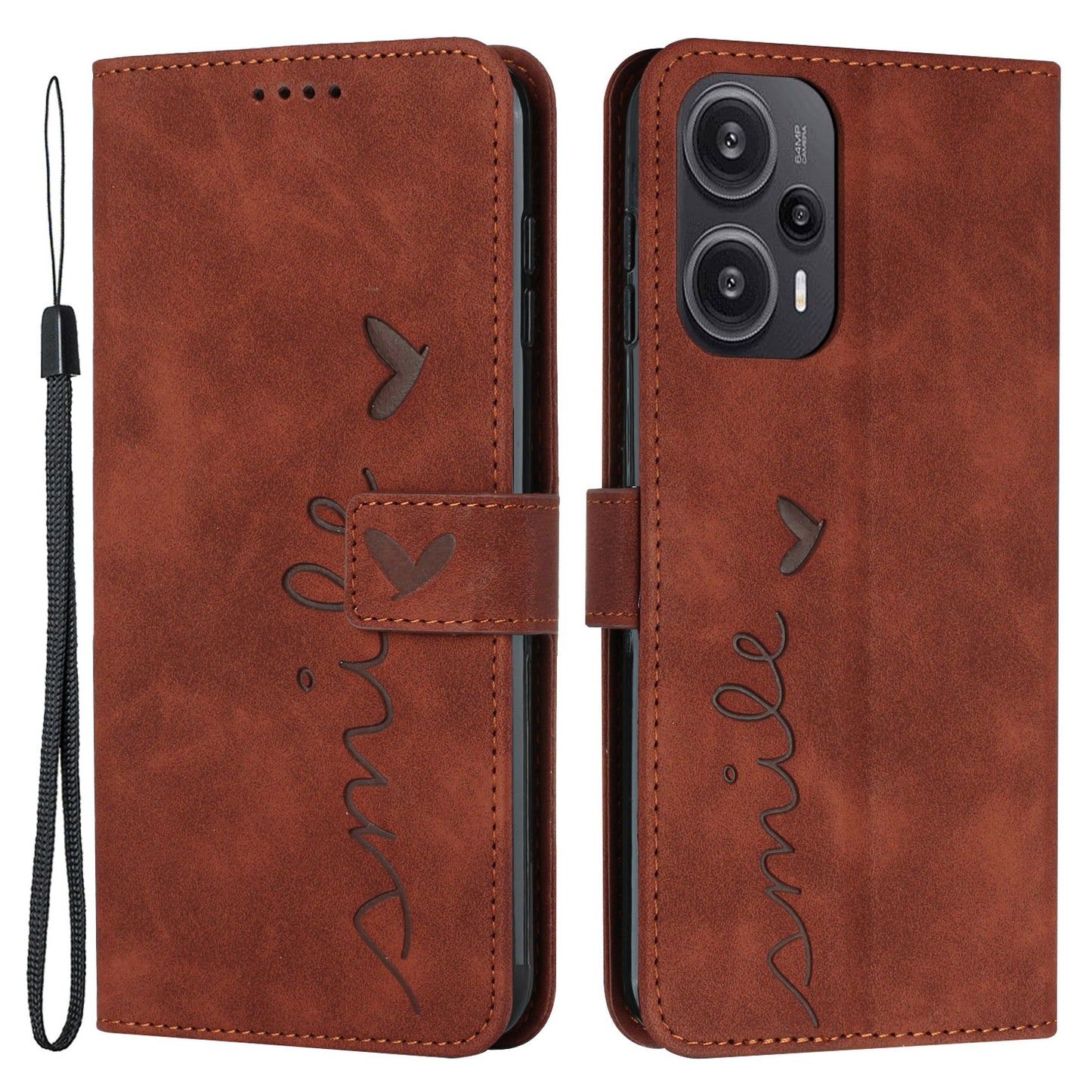 Uniqkart for Xiaomi Redmi Note 12 Turbo / Poco F5 5G Phone Leather Case Stand Wallet Imprinted Heart Phone Cover - Brown