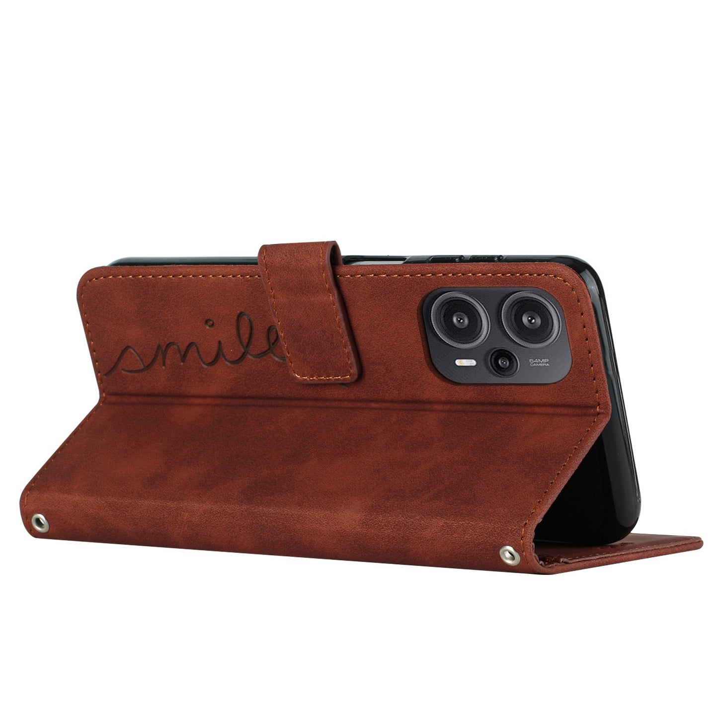 Uniqkart for Xiaomi Redmi Note 12 Turbo / Poco F5 5G Phone Leather Case Stand Wallet Imprinted Heart Phone Cover - Brown