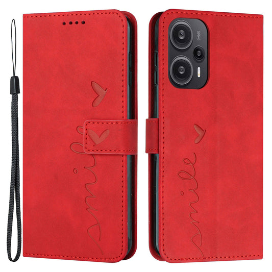 Uniqkart for Xiaomi Redmi Note 12 Turbo / Poco F5 5G Phone Leather Case Stand Wallet Imprinted Heart Phone Cover - Red