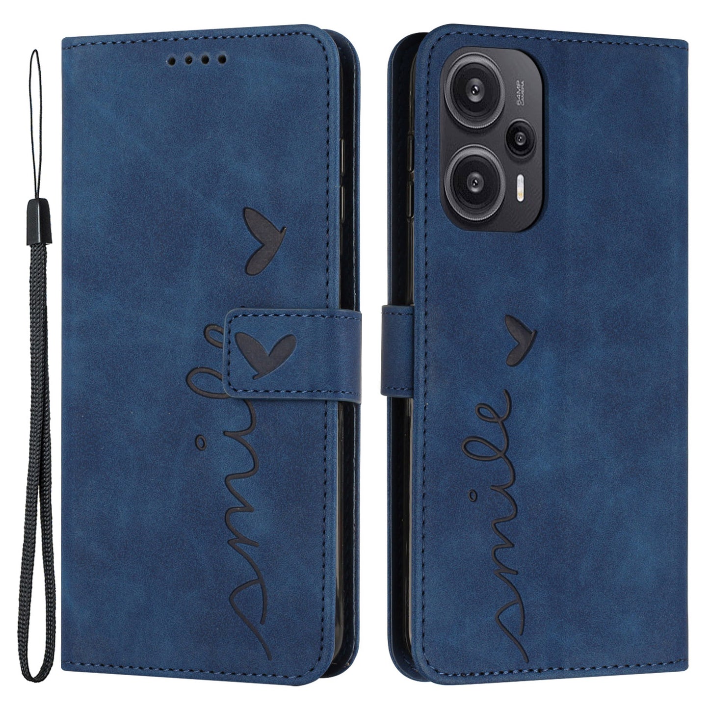 Uniqkart for Xiaomi Redmi Note 12 Turbo / Poco F5 5G Phone Leather Case Stand Wallet Imprinted Heart Phone Cover - Sapphire