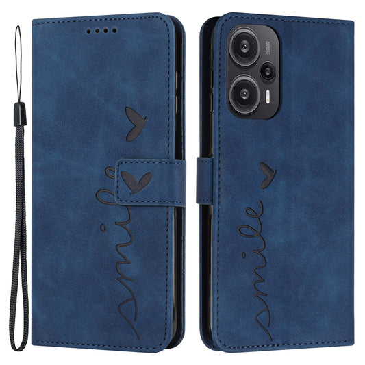 Uniqkart for Xiaomi Redmi Note 12 Turbo / Poco F5 5G Phone Leather Case Stand Wallet Imprinted Heart Phone Cover - Sapphire
