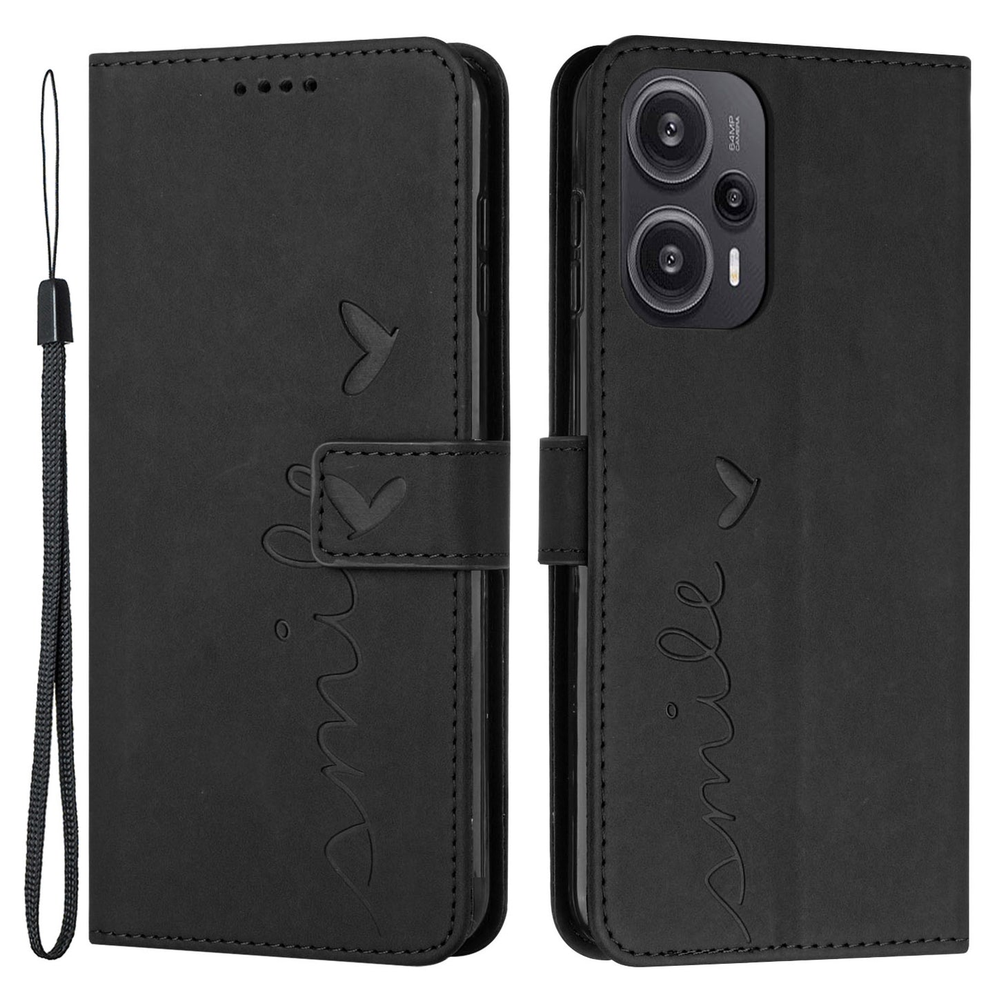 Uniqkart for Xiaomi Redmi Note 12 Turbo / Poco F5 5G Phone Leather Case Stand Wallet Imprinted Heart Phone Cover - Black