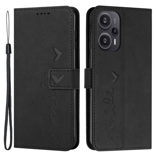 Uniqkart for Xiaomi Redmi Note 12 Turbo / Poco F5 5G Phone Leather Case Stand Wallet Imprinted Heart Phone Cover - Black