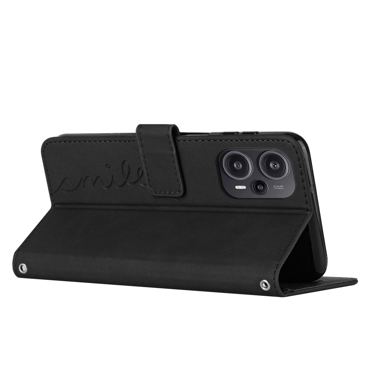 Uniqkart for Xiaomi Redmi Note 12 Turbo / Poco F5 5G Phone Leather Case Stand Wallet Imprinted Heart Phone Cover - Black