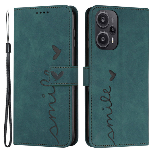 Uniqkart for Xiaomi Redmi Note 12 Turbo / Poco F5 5G Phone Leather Case Stand Wallet Imprinted Heart Phone Cover - Green