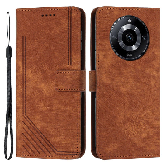 Uniqkart for Realme 11 Pro+ 5G / 11 Pro 5G Stand Wallet Leather Case Imprinted Lines Skin-touch Phone Cover - Brown