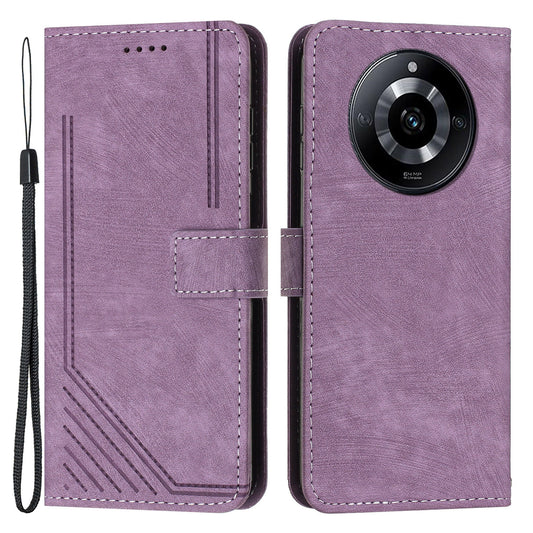 Uniqkart for Realme 11 Pro+ 5G / 11 Pro 5G Stand Wallet Leather Case Imprinted Lines Skin-touch Phone Cover - Purple