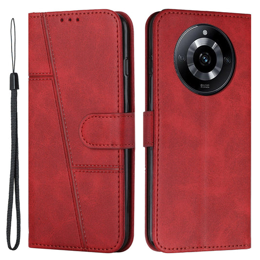 PU Leather Drop-proof Phone Case for Realme 11 5G , Wallet Stand Protective Phone Cover - Red