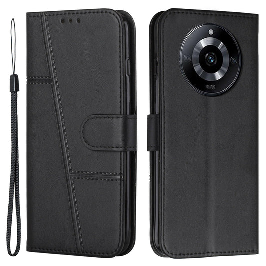 PU Leather Drop-proof Phone Case for Realme 11 5G , Wallet Stand Protective Phone Cover - Black