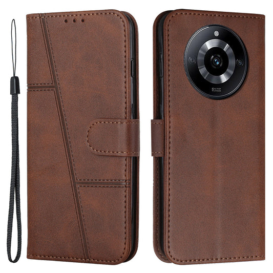 PU Leather Drop-proof Phone Case for Realme 11 5G , Wallet Stand Protective Phone Cover - Brown
