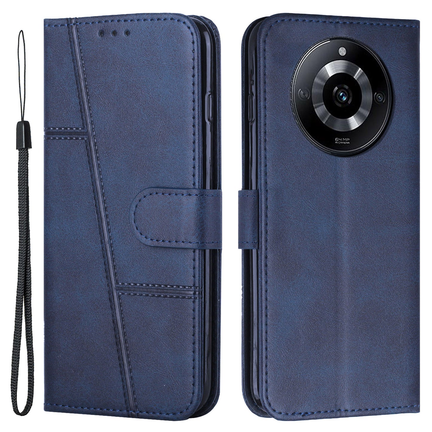 PU Leather Drop-proof Phone Case for Realme 11 5G , Wallet Stand Protective Phone Cover - Sapphire