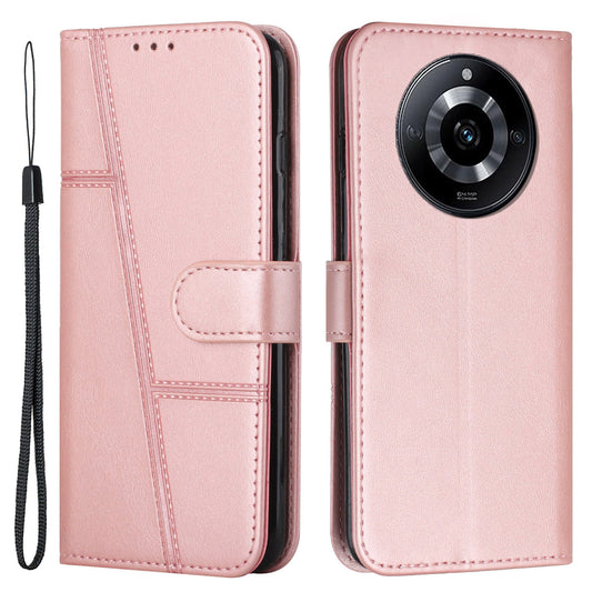 PU Leather Drop-proof Phone Case for Realme 11 5G , Wallet Stand Protective Phone Cover - Rose Gold