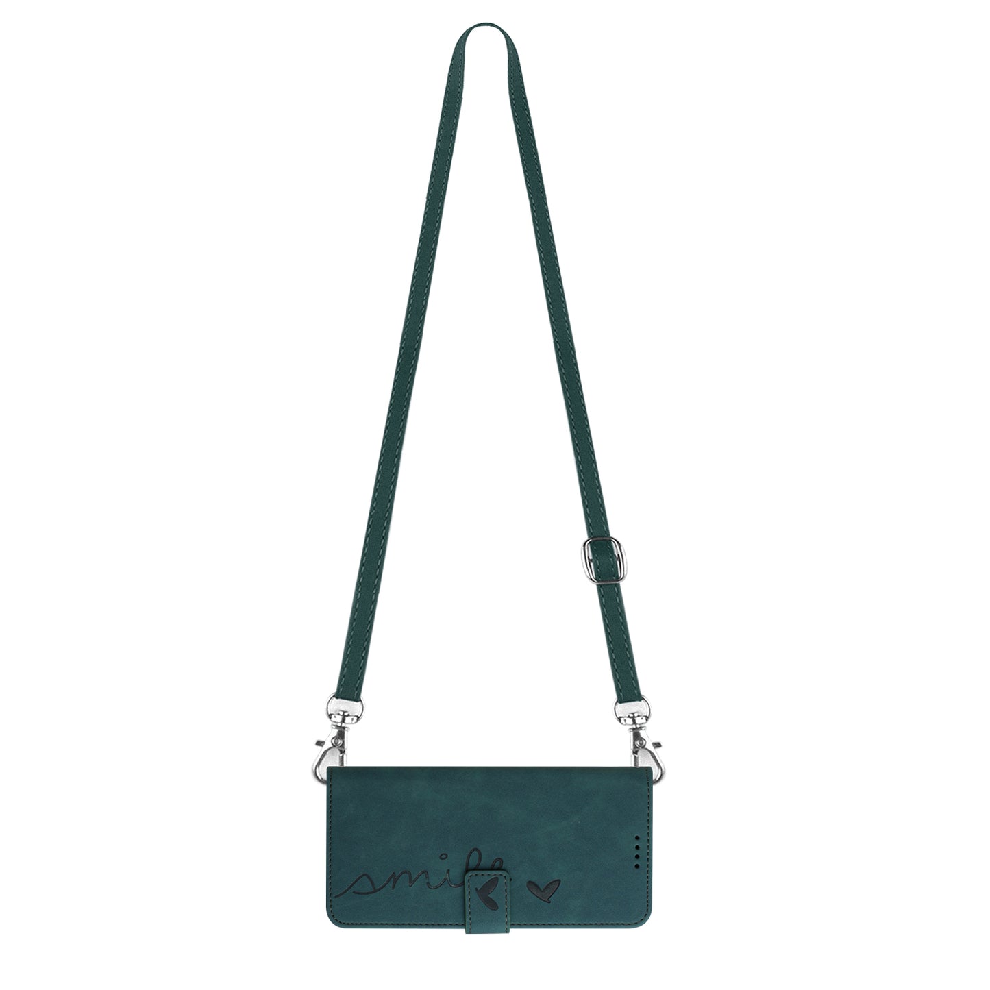 Heart Shape PU Leather Case for Realme C55 , Wallet Stand Phone Cover with Shoulder Strap - Green