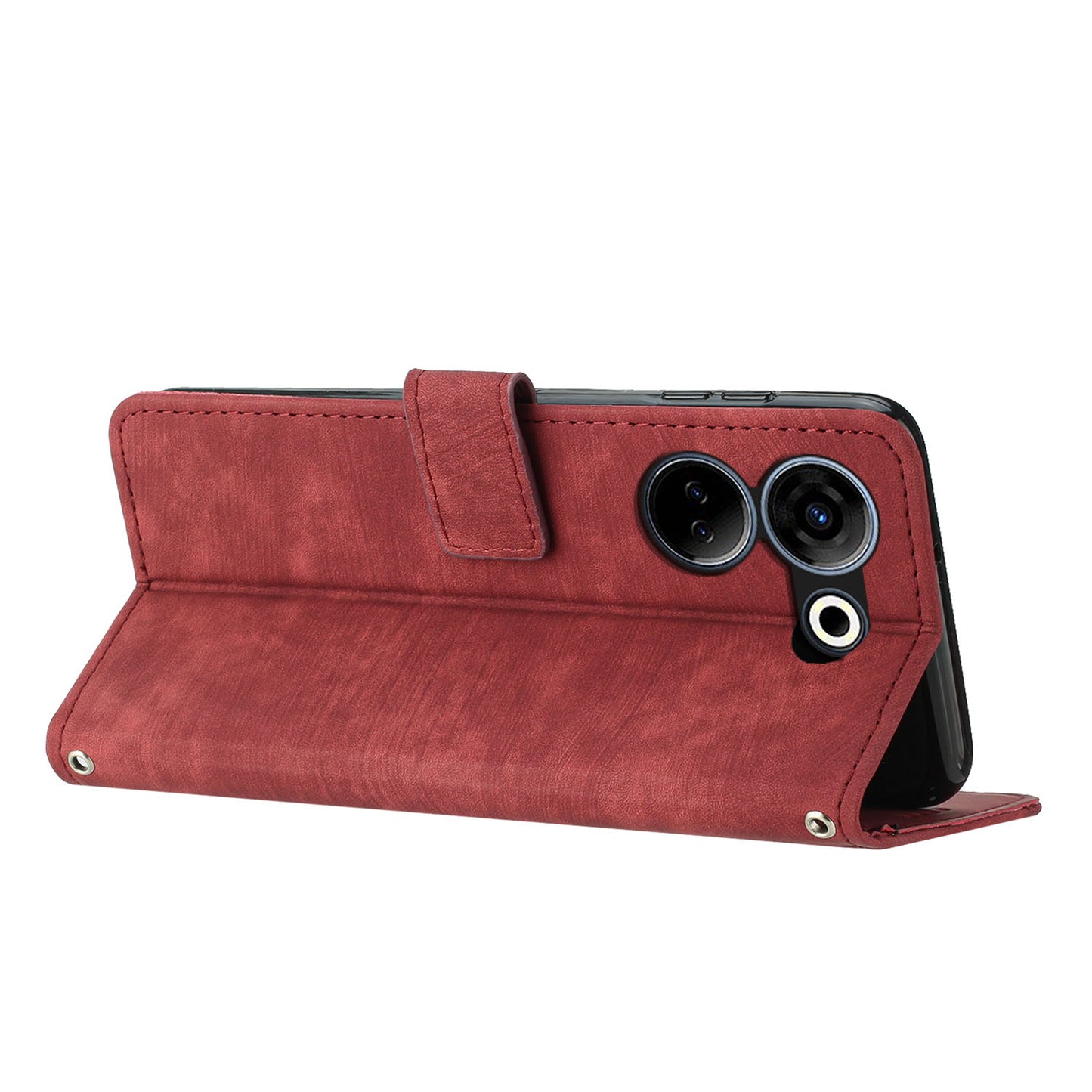 Uniqkart for Tecno Camon 20 4G / Camon 20 Pro 4G Skin-touch PU Leather Case Stand Imprinted Lines Wallet Phone Cover - Red