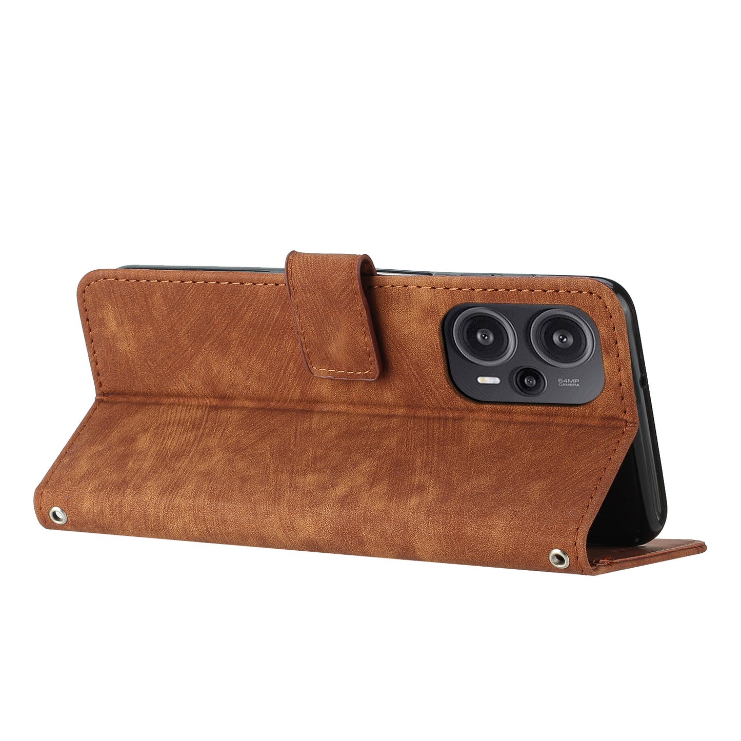 Uniqkart for Xiaomi Redmi Note 12 Turbo / Poco F5 5G Imprinted Lines Leather Phone Case Wallet Stand Phone Cover - Brown