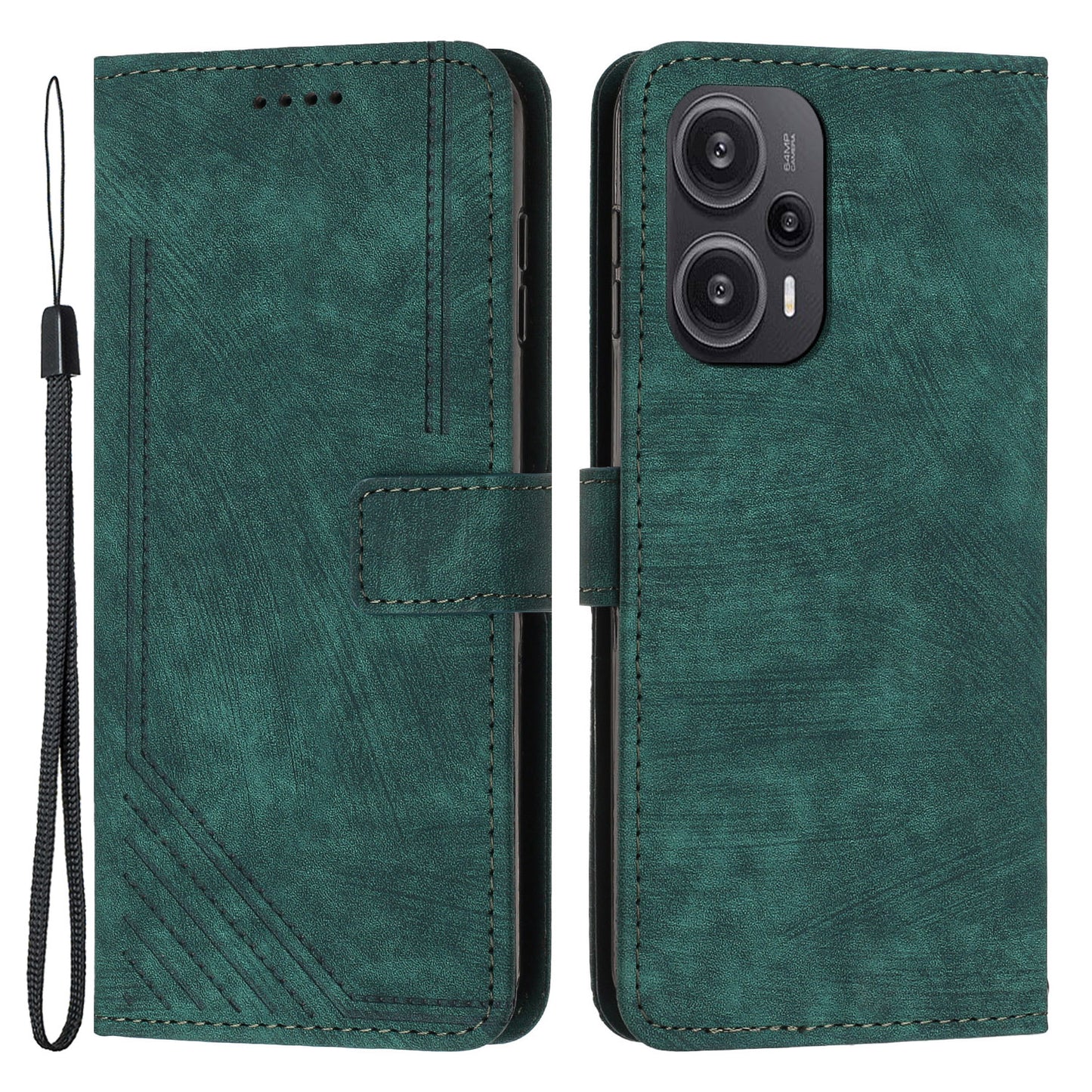 Uniqkart for Xiaomi Redmi Note 12 Turbo / Poco F5 5G Imprinted Lines Leather Phone Case Wallet Stand Phone Cover - Green
