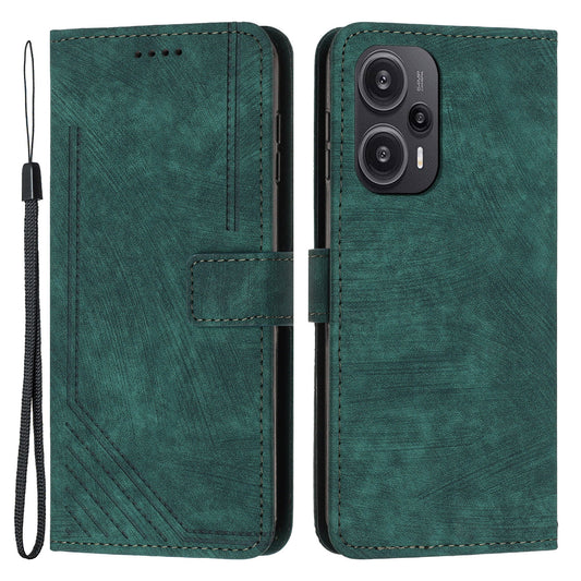Uniqkart for Xiaomi Redmi Note 12 Turbo / Poco F5 5G Imprinted Lines Leather Phone Case Wallet Stand Phone Cover - Green