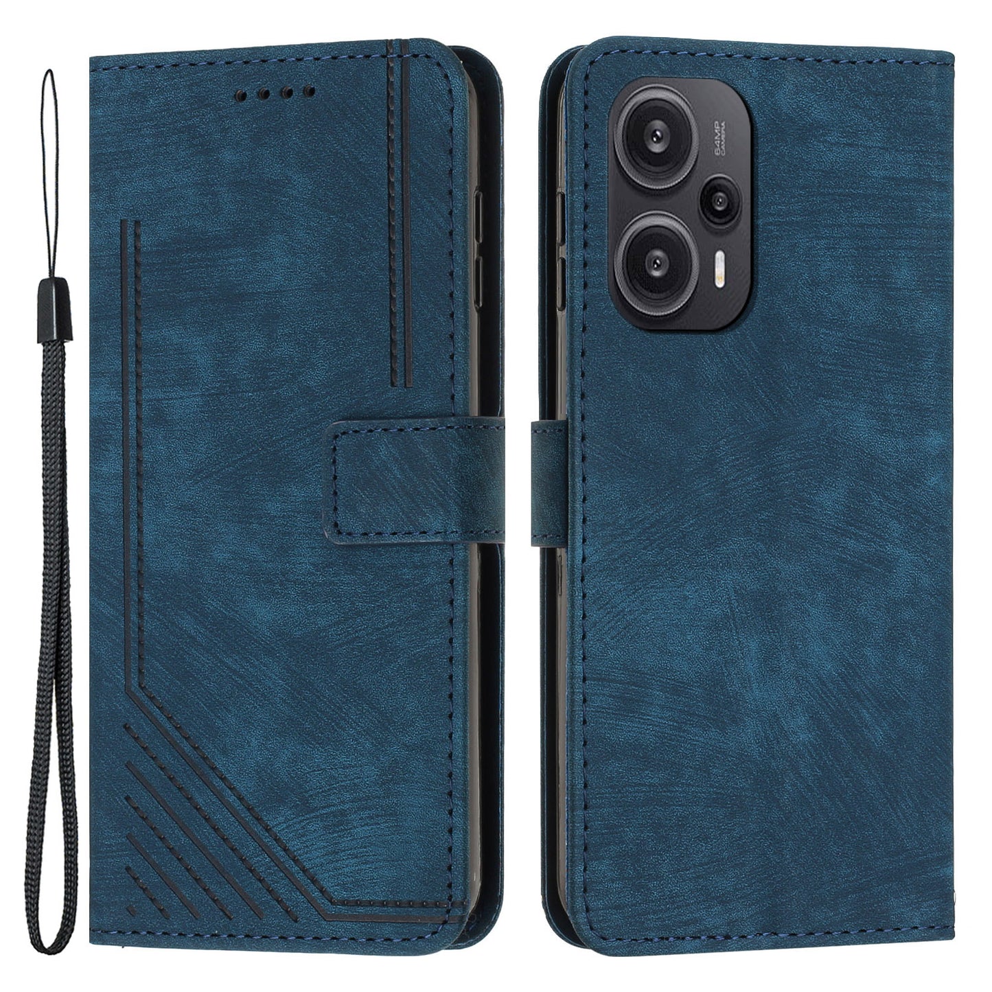 Uniqkart for Xiaomi Redmi Note 12 Turbo / Poco F5 5G Imprinted Lines Leather Phone Case Wallet Stand Phone Cover - Sapphire