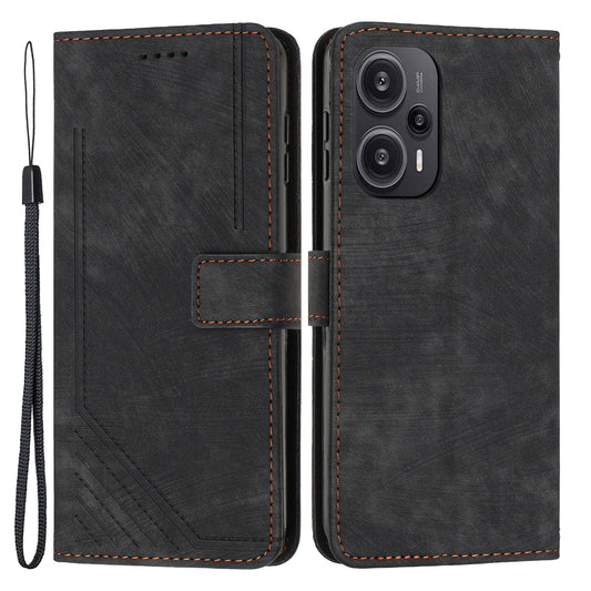 Uniqkart for Xiaomi Redmi Note 12 Turbo / Poco F5 5G Imprinted Lines Leather Phone Case Wallet Stand Phone Cover - Black