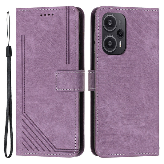 Uniqkart for Xiaomi Redmi Note 12 Turbo / Poco F5 5G Imprinted Lines Leather Phone Case Wallet Stand Phone Cover - Purple