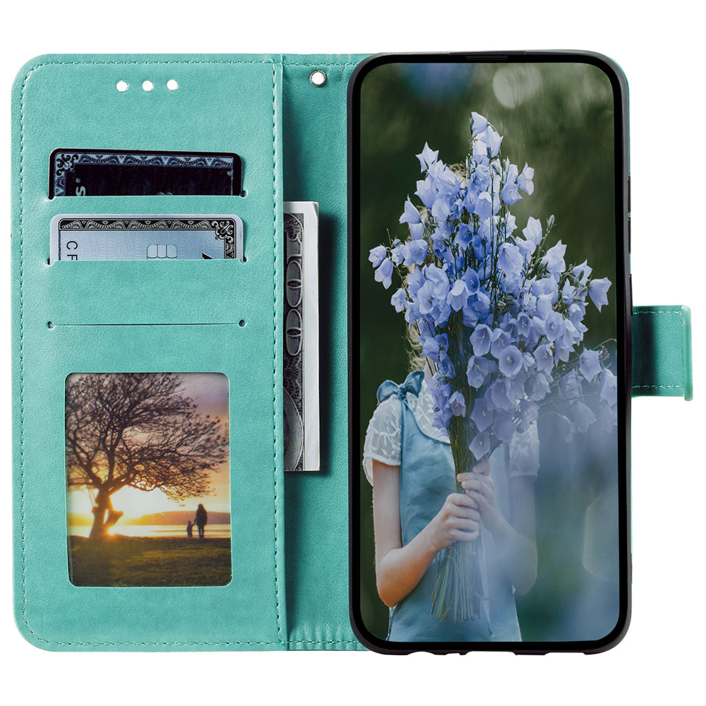 Wallet Shell for Realme Narzo N53 4G / C53 4G PU Leather Case Mandala Flower Imprint Stand Cover - Green