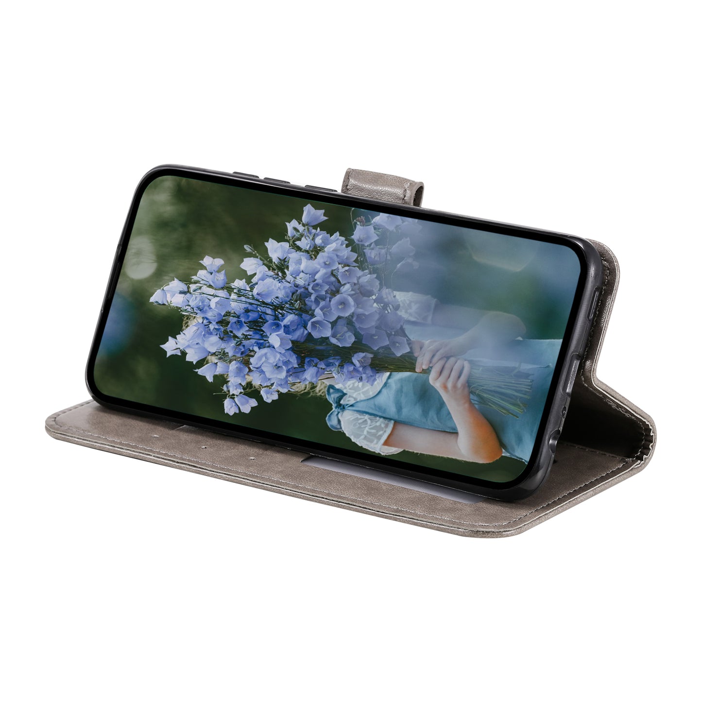 Wallet Shell for Realme Narzo N53 4G / C53 4G PU Leather Case Mandala Flower Imprint Stand Cover - Grey