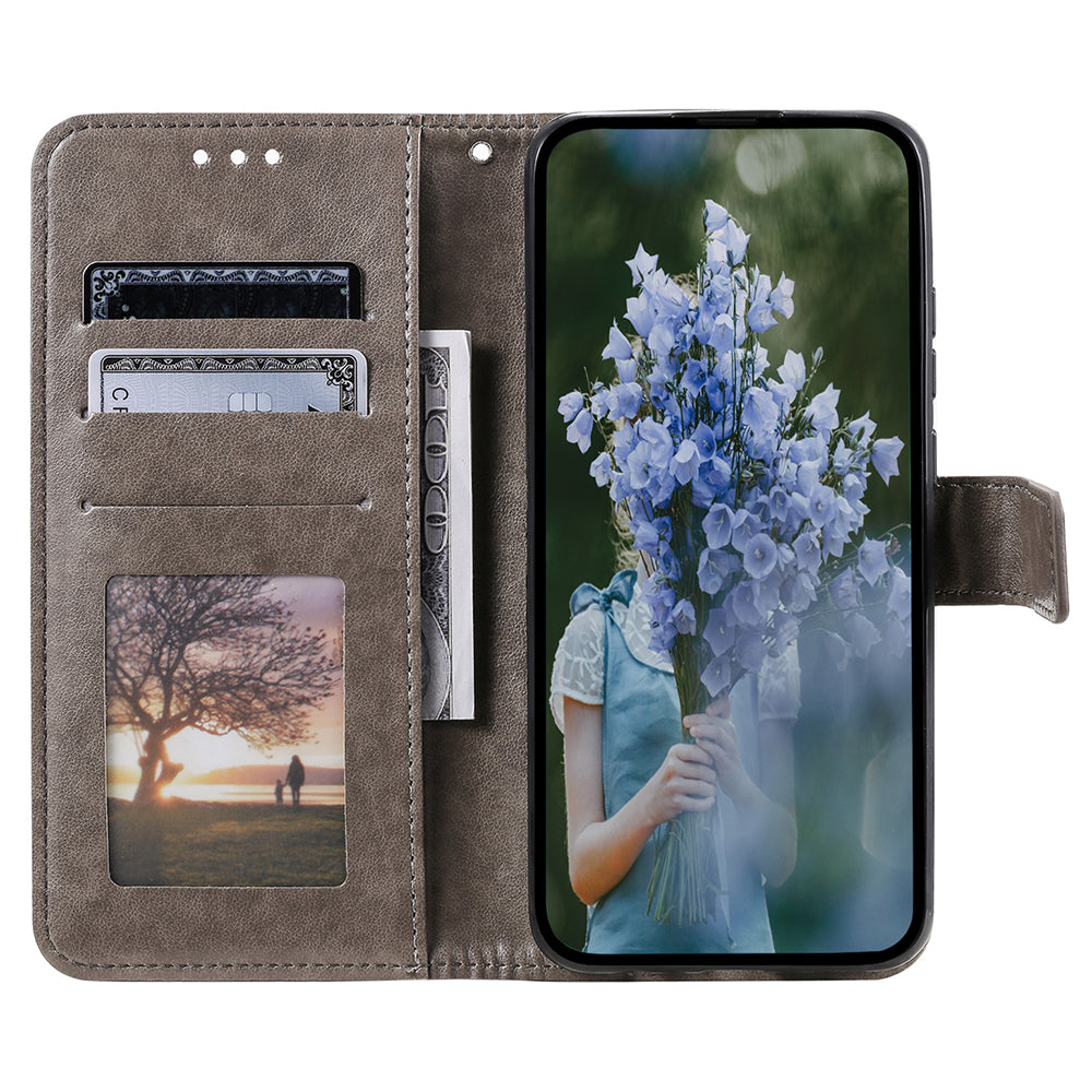 Wallet Shell for Realme Narzo N53 4G / C53 4G PU Leather Case Mandala Flower Imprint Stand Cover - Grey