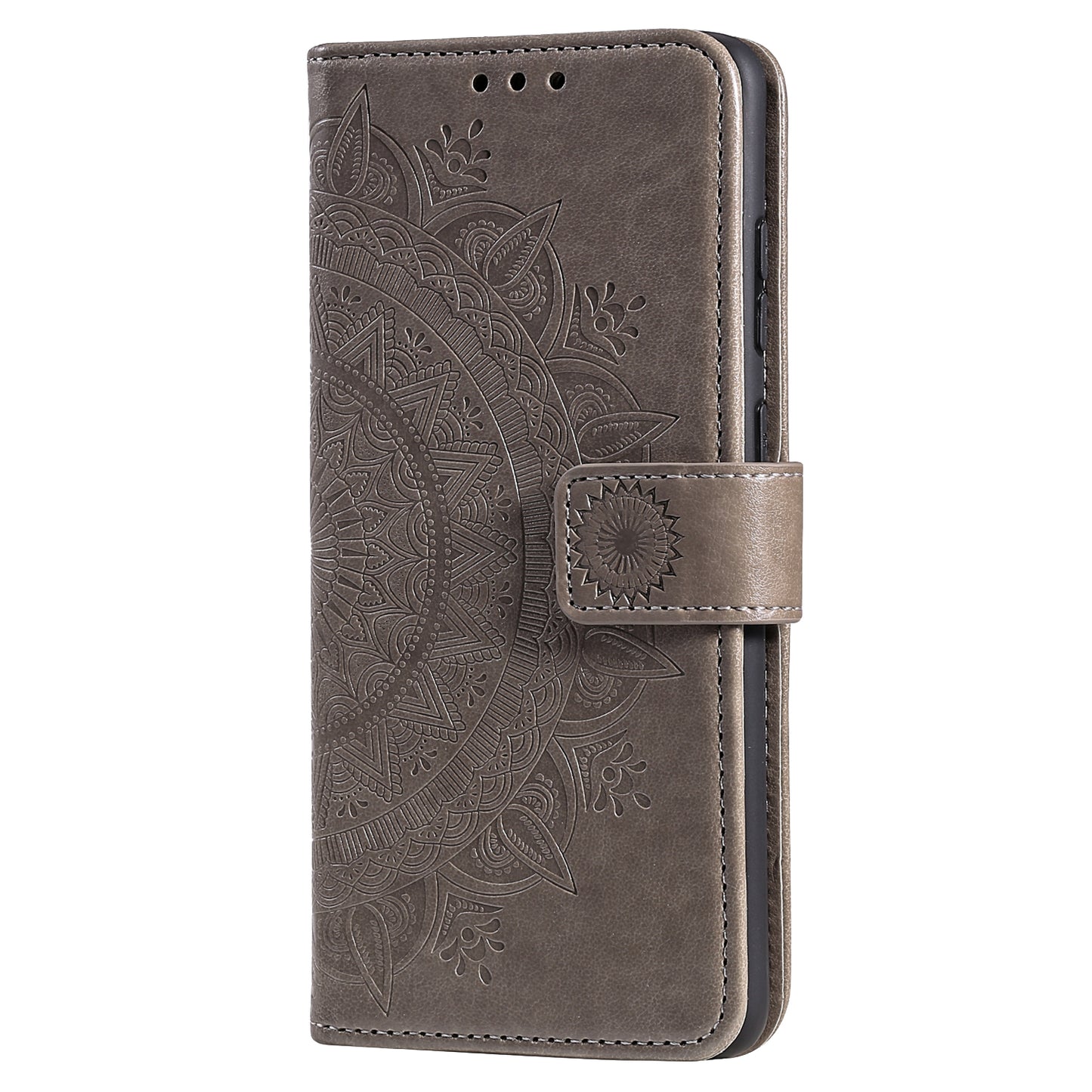 Wallet Shell for Realme Narzo N53 4G / C53 4G PU Leather Case Mandala Flower Imprint Stand Cover - Grey