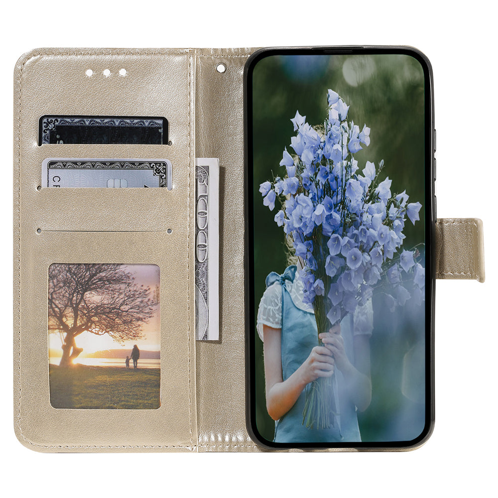 Wallet Shell for Realme Narzo N53 4G / C53 4G PU Leather Case Mandala Flower Imprint Stand Cover - Gold