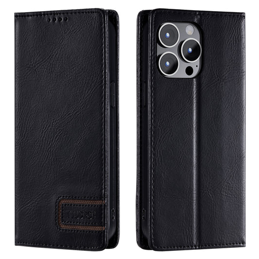 Uniqkart Style 007 For iPhone 15 Pro RFID Blocking Cover Foldable Stand Wallet Phone Leather Case - Black
