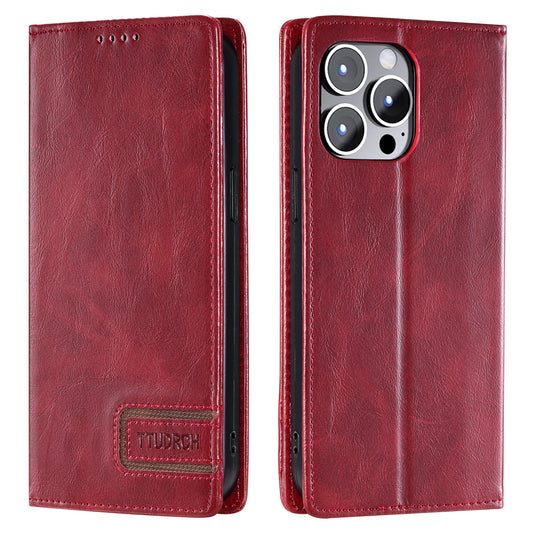 Uniqkart Style 007 For iPhone 15 Pro RFID Blocking Cover Foldable Stand Wallet Phone Leather Case - Red