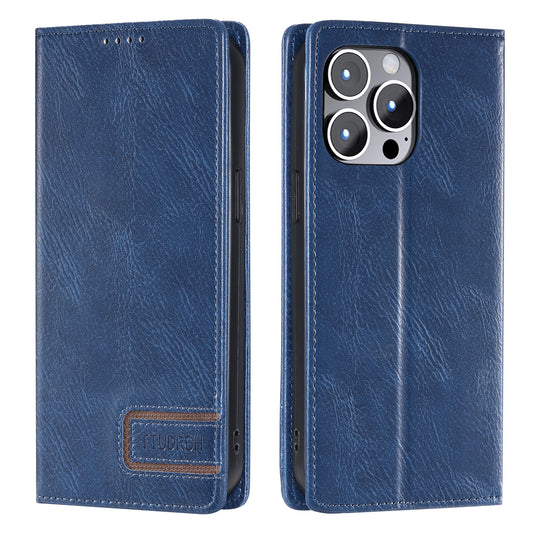 Uniqkart Style 007 For iPhone 15 Pro RFID Blocking Cover Foldable Stand Wallet Phone Leather Case - Blue