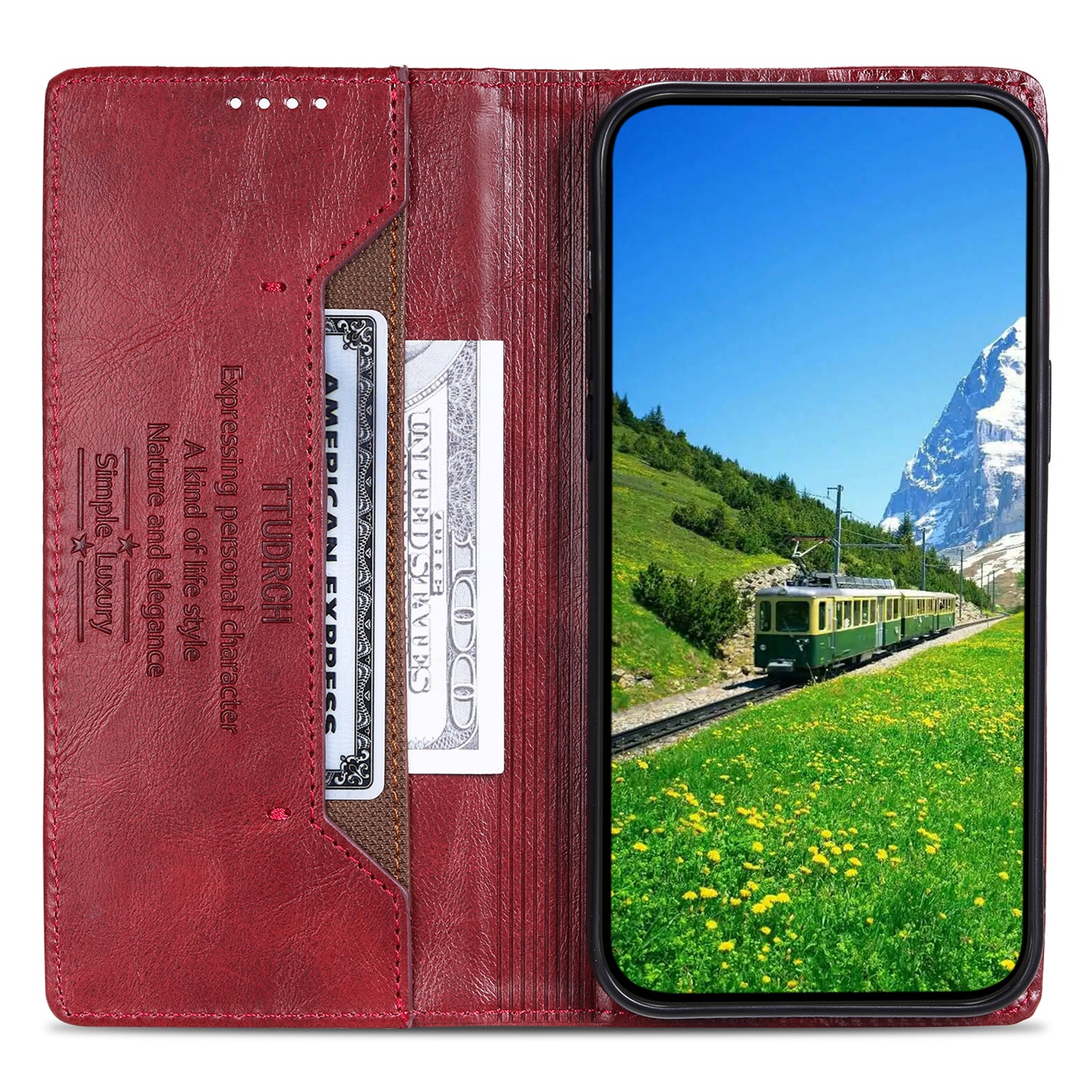 TTUDRCH Style 007 For iPhone 15 RFID Blocking Cover Phone Leather Case with Stand Wallet - Red