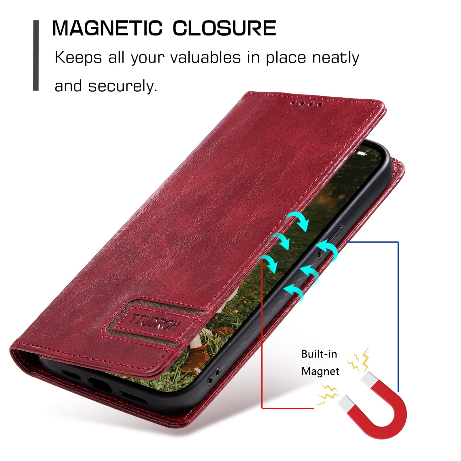 TTUDRCH Style 007 For iPhone 15 RFID Blocking Cover Phone Leather Case with Stand Wallet - Red
