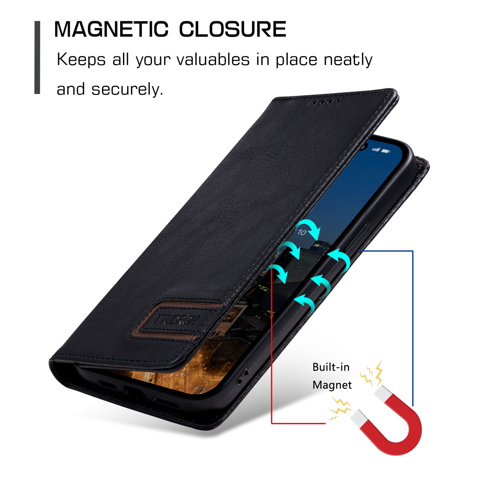 TTUDRCH Style 007 For iPhone 15 RFID Blocking Cover Phone Leather Case with Stand Wallet - Black