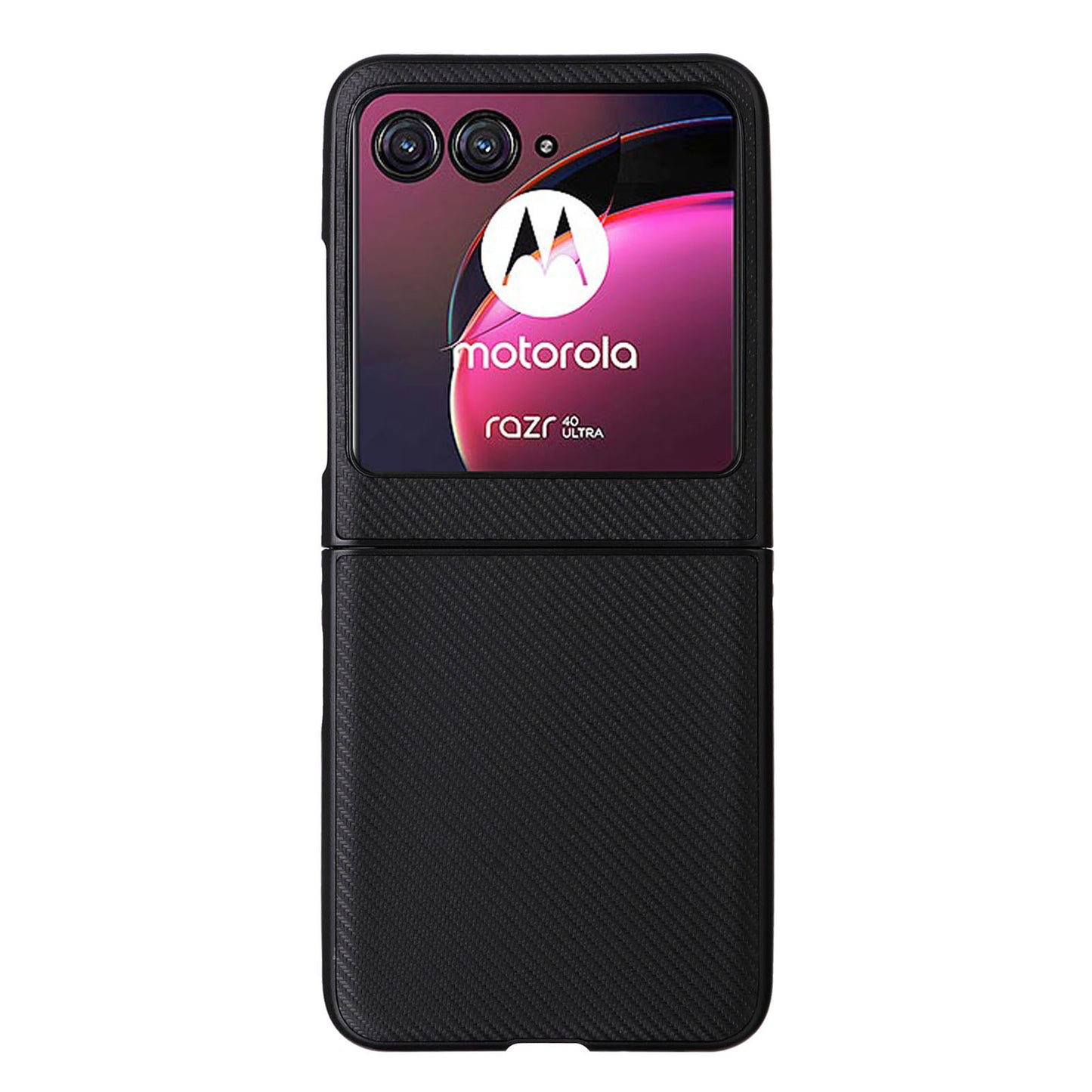 Uniqkart for Motorola Razr 40 Ultra 5G Carbon Fiber Texture Phone Case PU Leather Coated PC Cover - Black