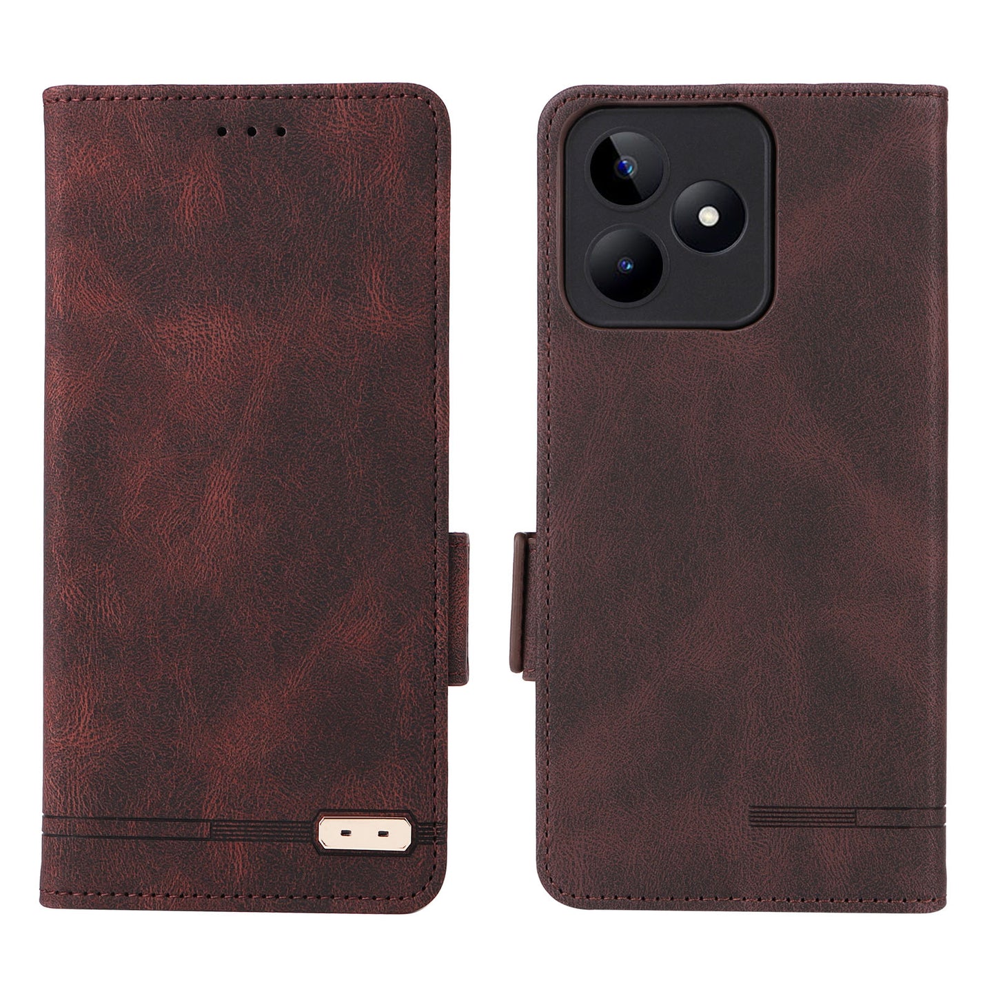 Uniqkart for Realme C53 4G / Narzo N53 4G Phone Wallet Case PU Leather Hardware Decor Stand Cover - Coffee