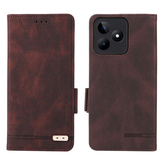 Uniqkart for Realme C53 4G / Narzo N53 4G Phone Wallet Case PU Leather Hardware Decor Stand Cover - Coffee
