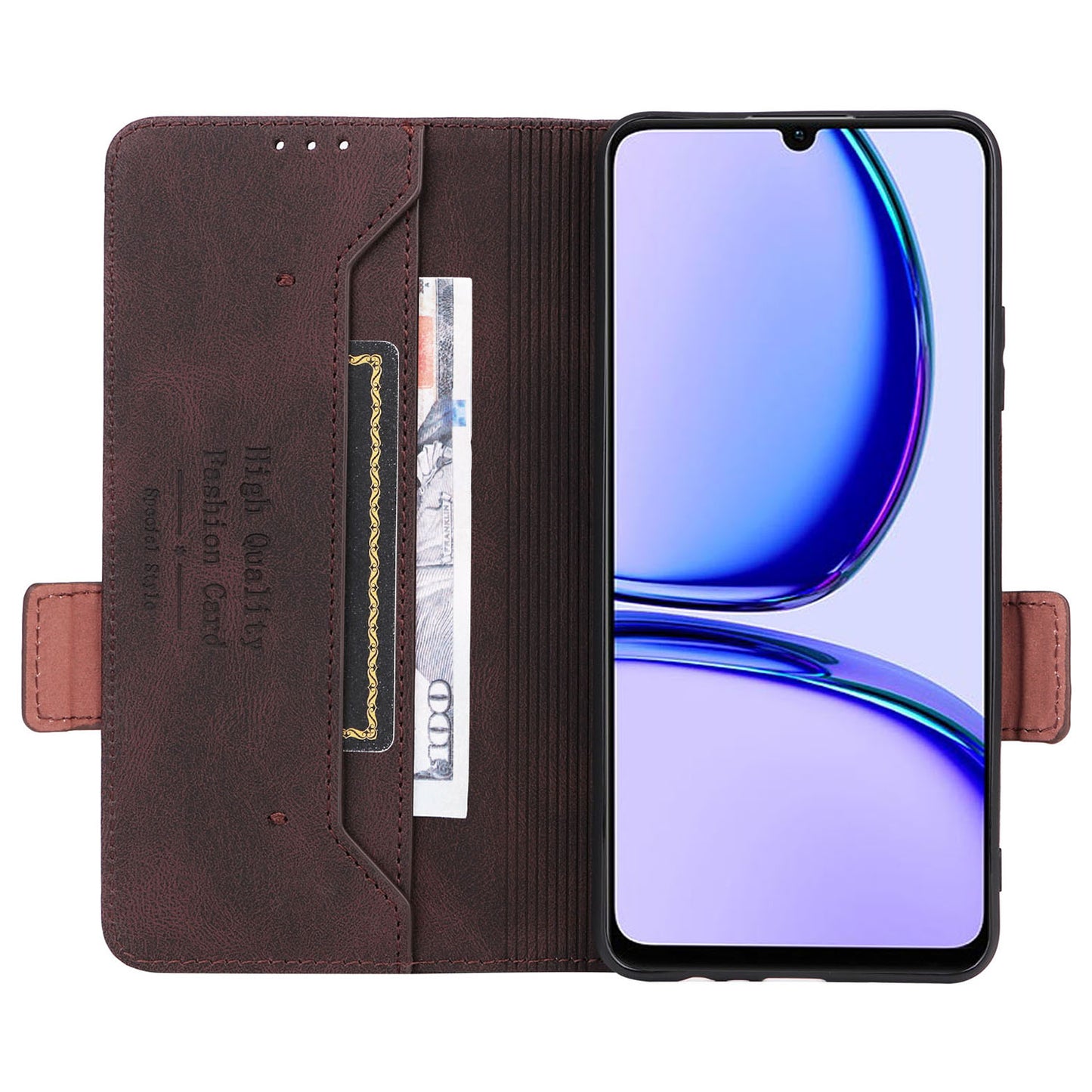 Uniqkart for Realme C53 4G / Narzo N53 4G Phone Wallet Case PU Leather Hardware Decor Stand Cover - Coffee