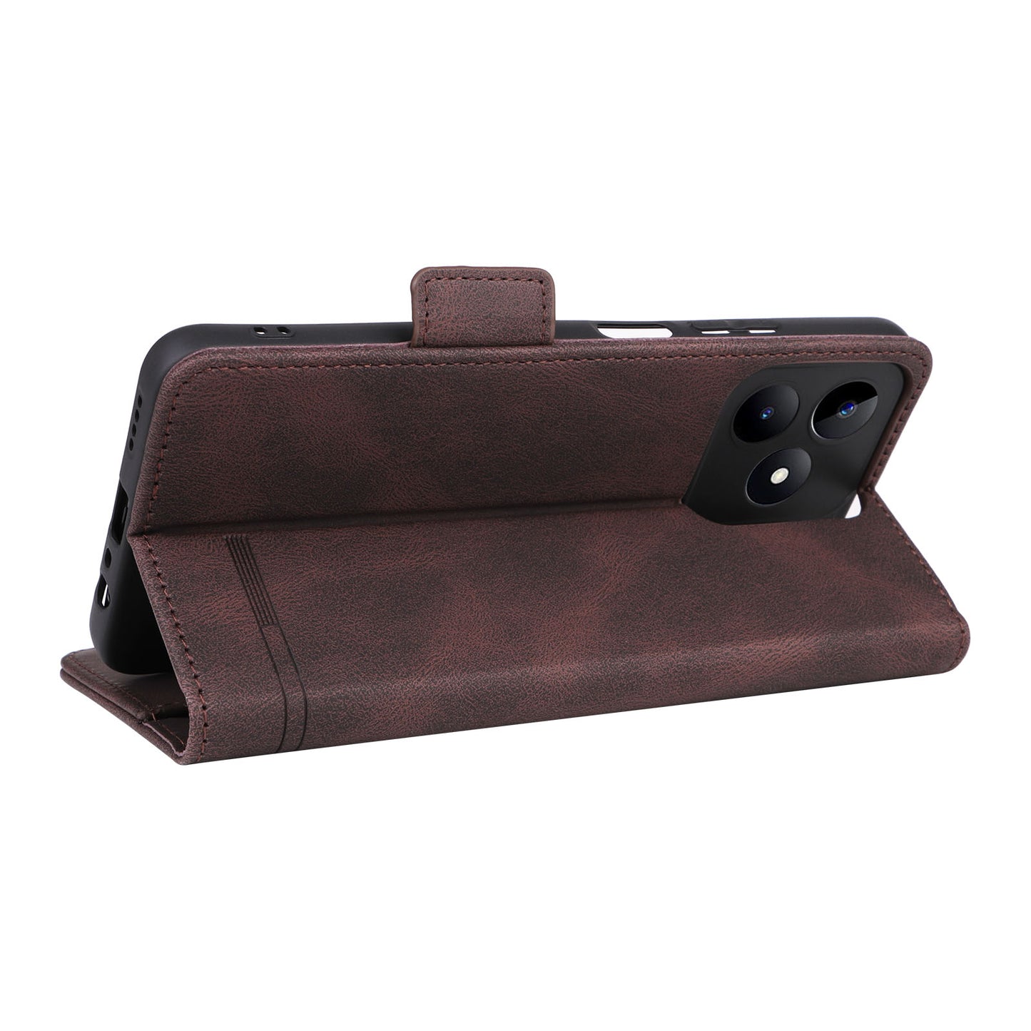 Uniqkart for Realme C53 4G / Narzo N53 4G Phone Wallet Case PU Leather Hardware Decor Stand Cover - Coffee