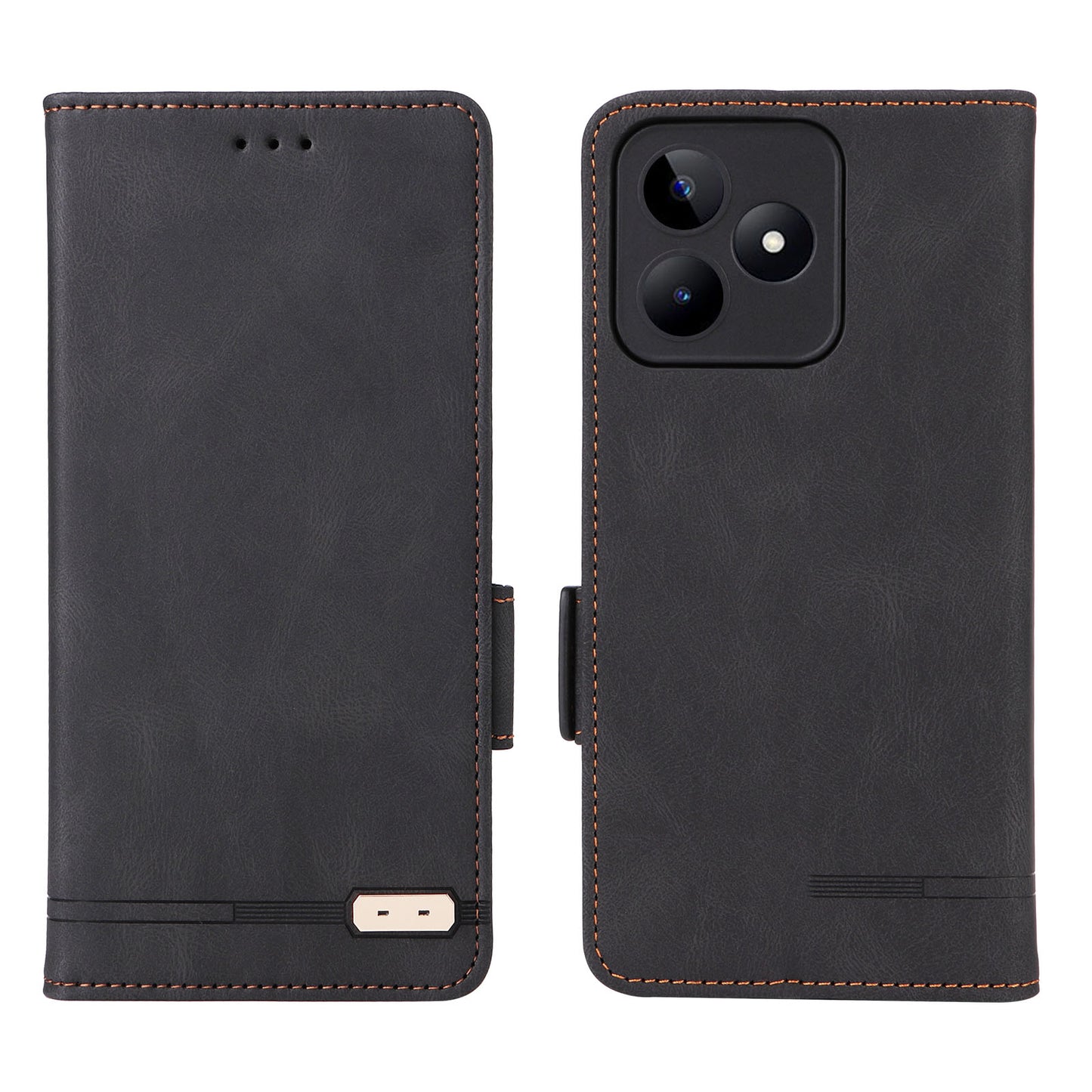 Uniqkart for Realme C53 4G / Narzo N53 4G Phone Wallet Case PU Leather Hardware Decor Stand Cover - Black