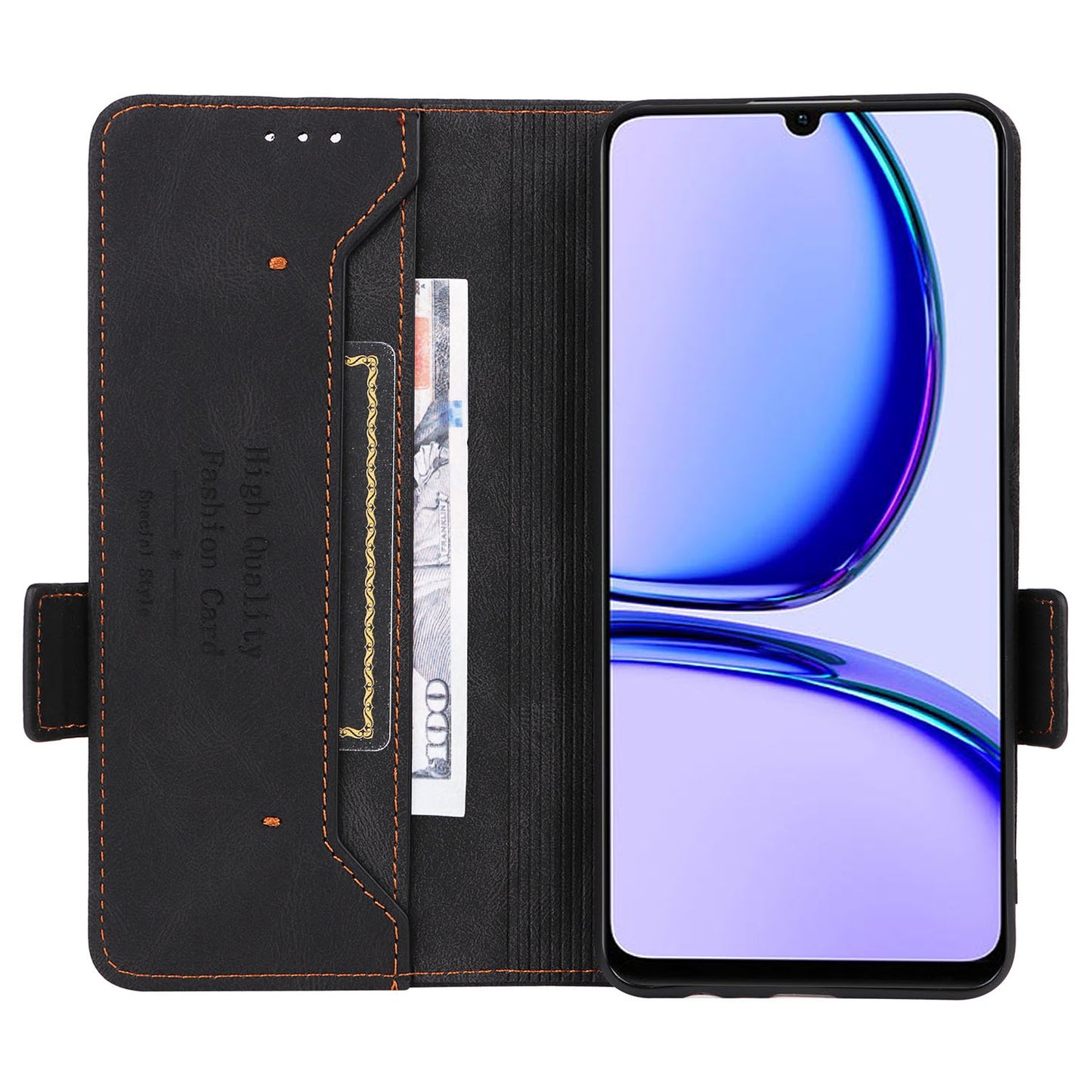 Uniqkart for Realme C53 4G / Narzo N53 4G Phone Wallet Case PU Leather Hardware Decor Stand Cover - Black