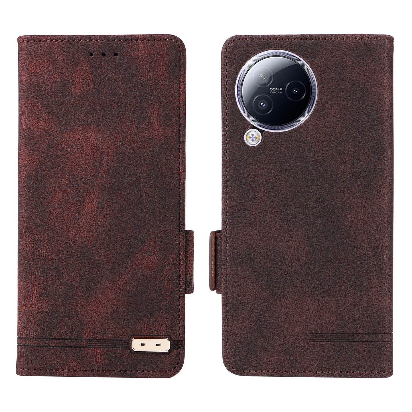 Uniqkart for Xiaomi Civi 3 5G Hardware Decor PU Leather Phone Case Stand Phone Wallet Cover - Coffee