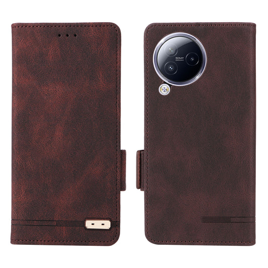 Uniqkart for Xiaomi Civi 3 5G Hardware Decor PU Leather Phone Case Stand Phone Wallet Cover - Coffee