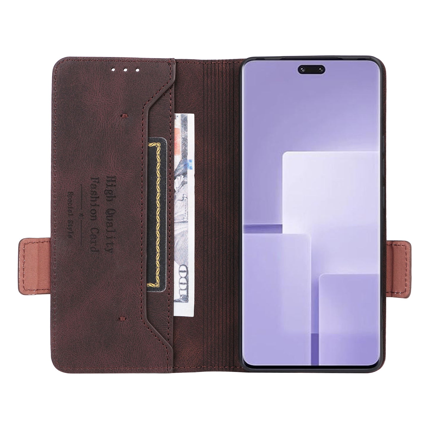 Uniqkart for Xiaomi Civi 3 5G Hardware Decor PU Leather Phone Case Stand Phone Wallet Cover - Coffee