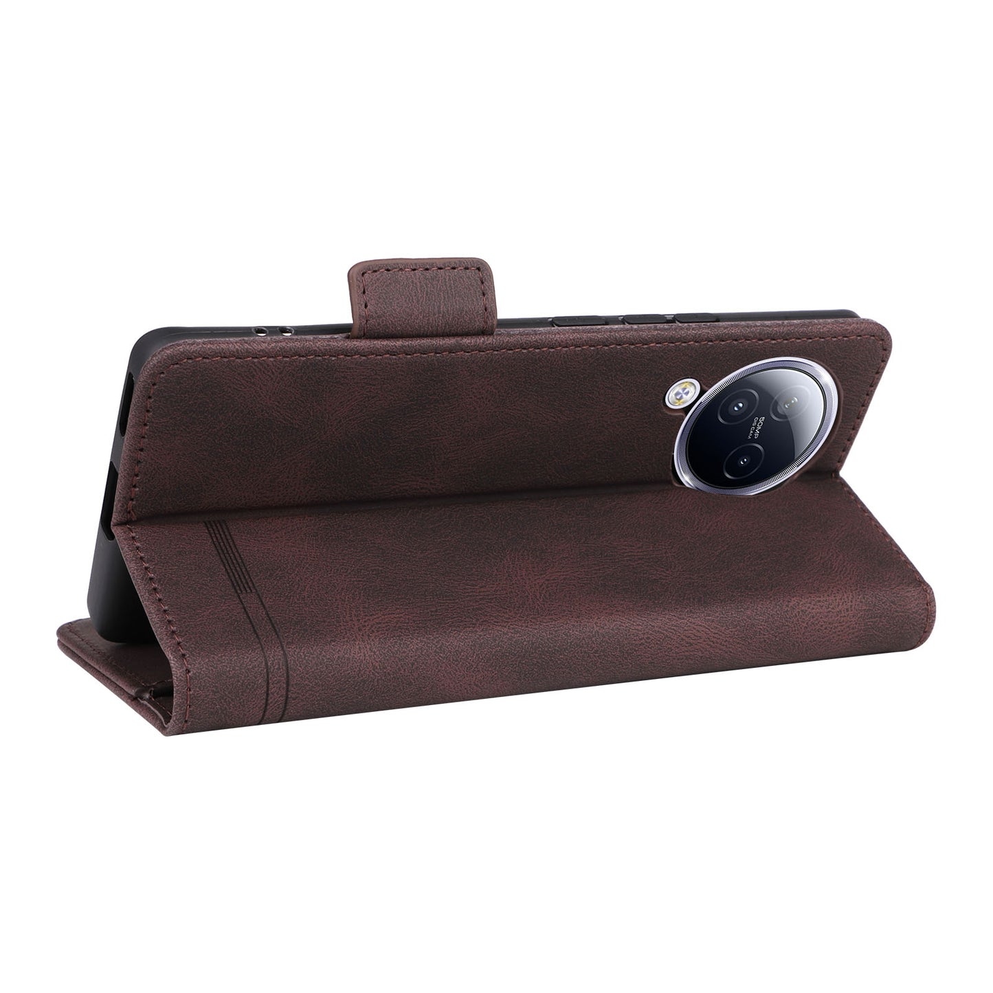 Uniqkart for Xiaomi Civi 3 5G Hardware Decor PU Leather Phone Case Stand Phone Wallet Cover - Coffee