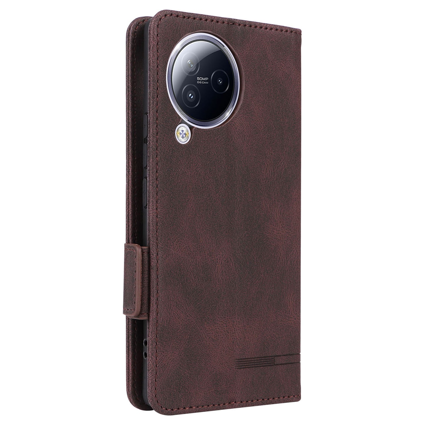 Uniqkart for Xiaomi Civi 3 5G Hardware Decor PU Leather Phone Case Stand Phone Wallet Cover - Coffee