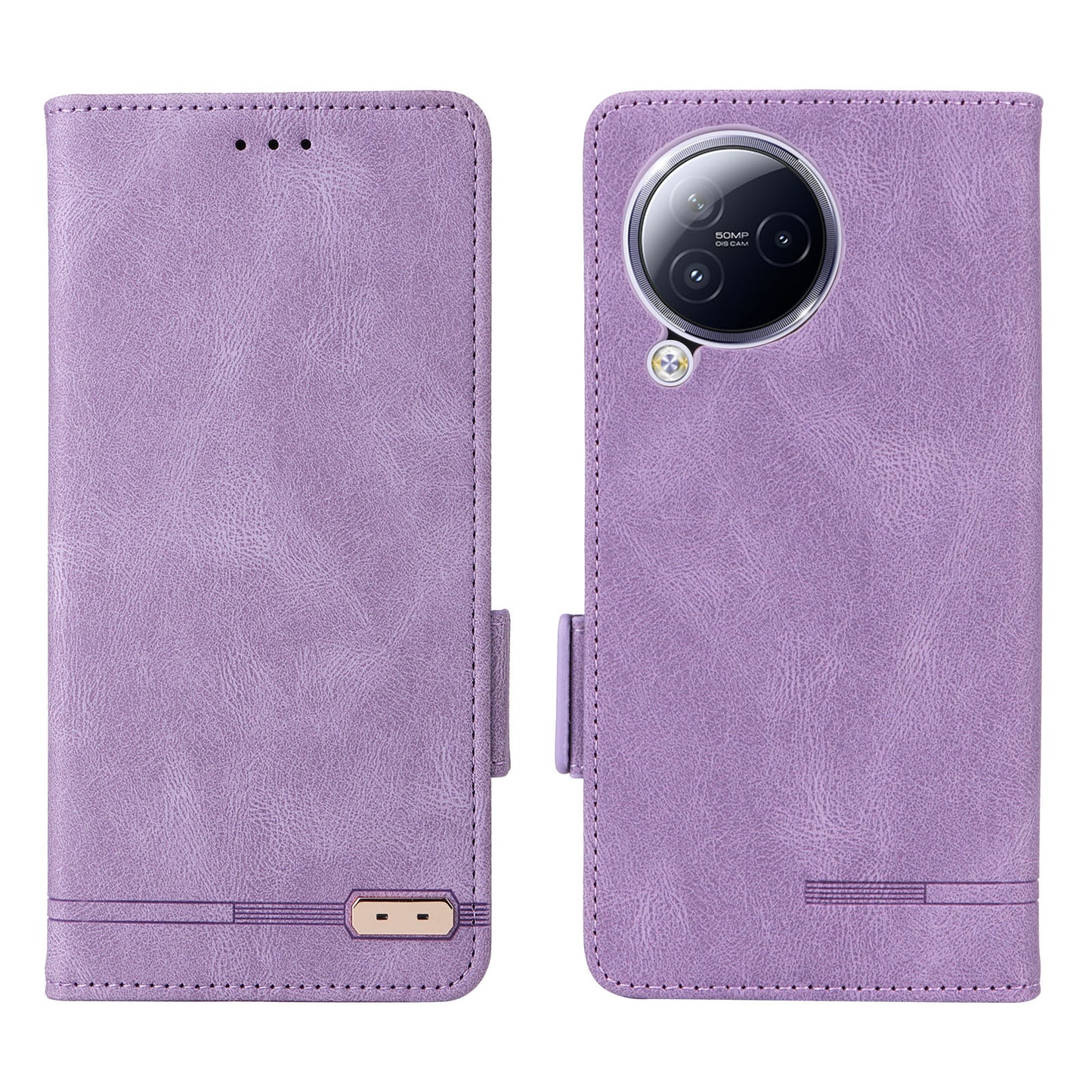 Uniqkart for Xiaomi Civi 3 5G Hardware Decor PU Leather Phone Case Stand Phone Wallet Cover - Purple