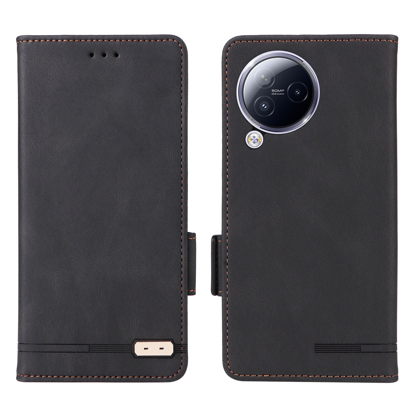 Uniqkart for Xiaomi Civi 3 5G Hardware Decor PU Leather Phone Case Stand Phone Wallet Cover - Black